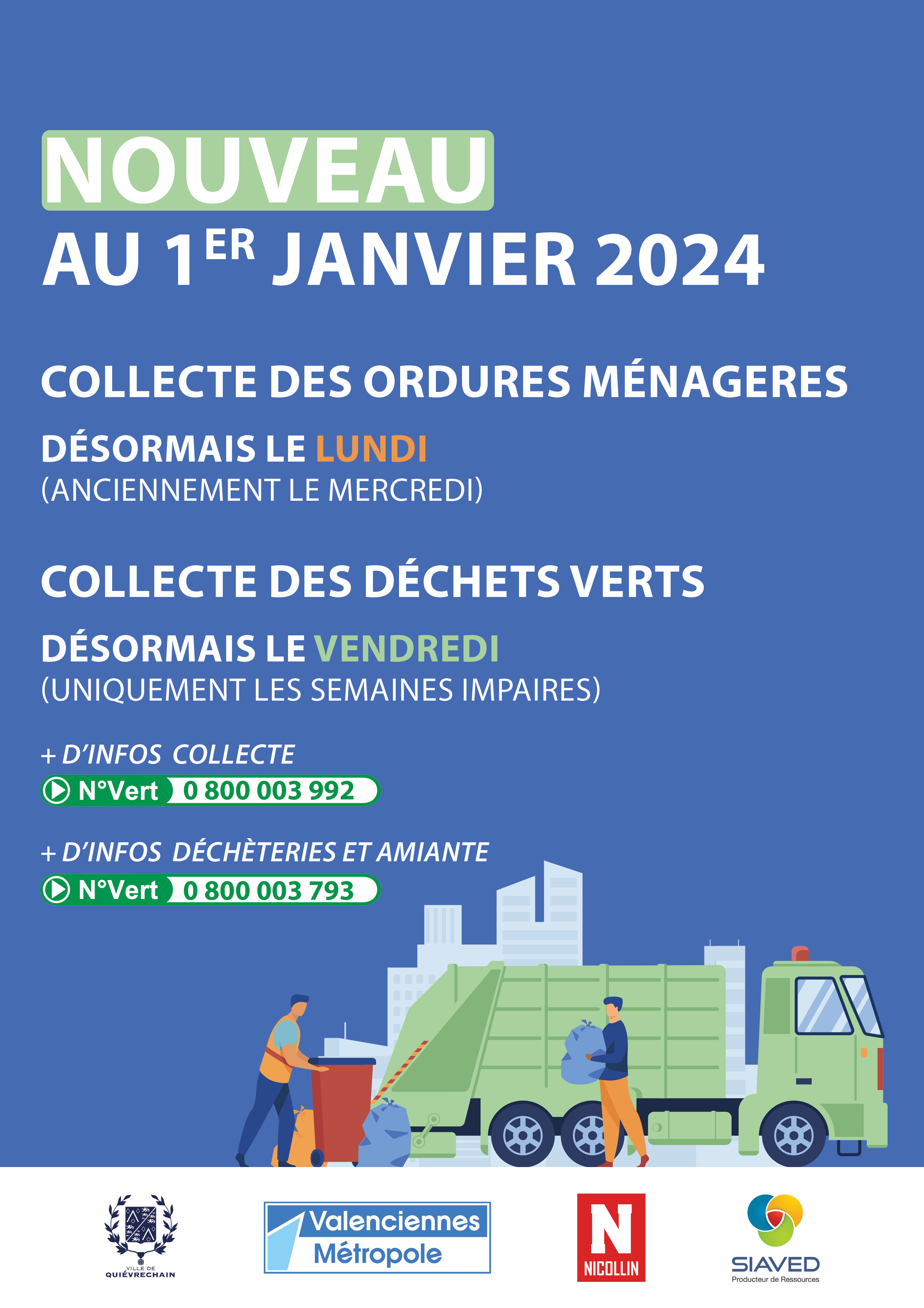 Nouvelles dates pour la collecte des ordures ménagères et des déchets